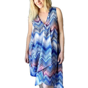 BCBGMaxazria Blue Printed Multi Zig Zag Ombre Asymmetrical High Low Dress